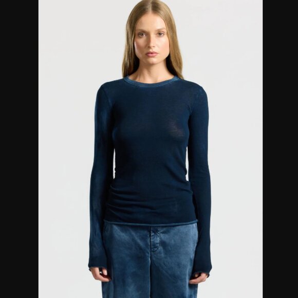 Cotton Citizen Tops - Cotton Citizen Shirt Womens XS Navy Blue Marbella Long Sleeve Minimal Basic USA